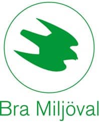 Loggan för Bra Mijöval med en grön fågel i en ring där Bra Miljöval står under.